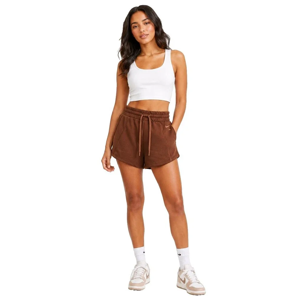 Nike Air High-Rise Fleece Shorts Women's XL Cacao Wow/Ale Brown Logo Pockets
